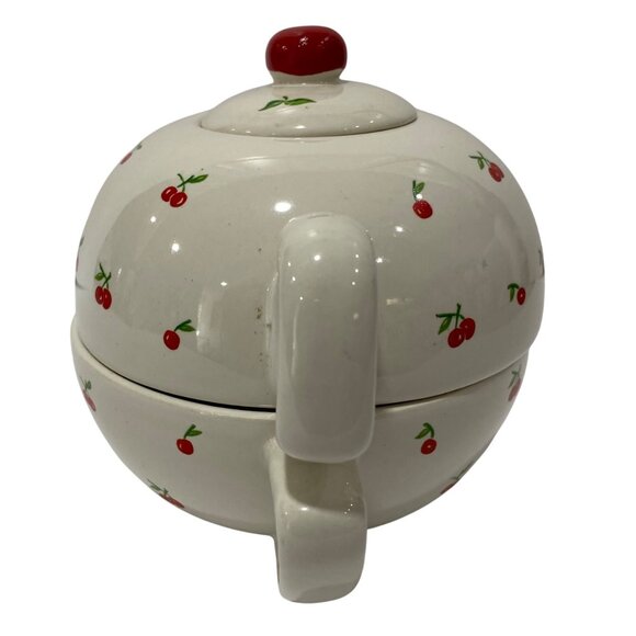 Celestial Seasonings Ceramic Teacup Cherry Design 3 Piece TEA FOR ONE TEA SET - Picture 12 of 15